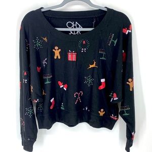 Chaser Cropped Christmas Sweater Sweatshirt NWT Size Small